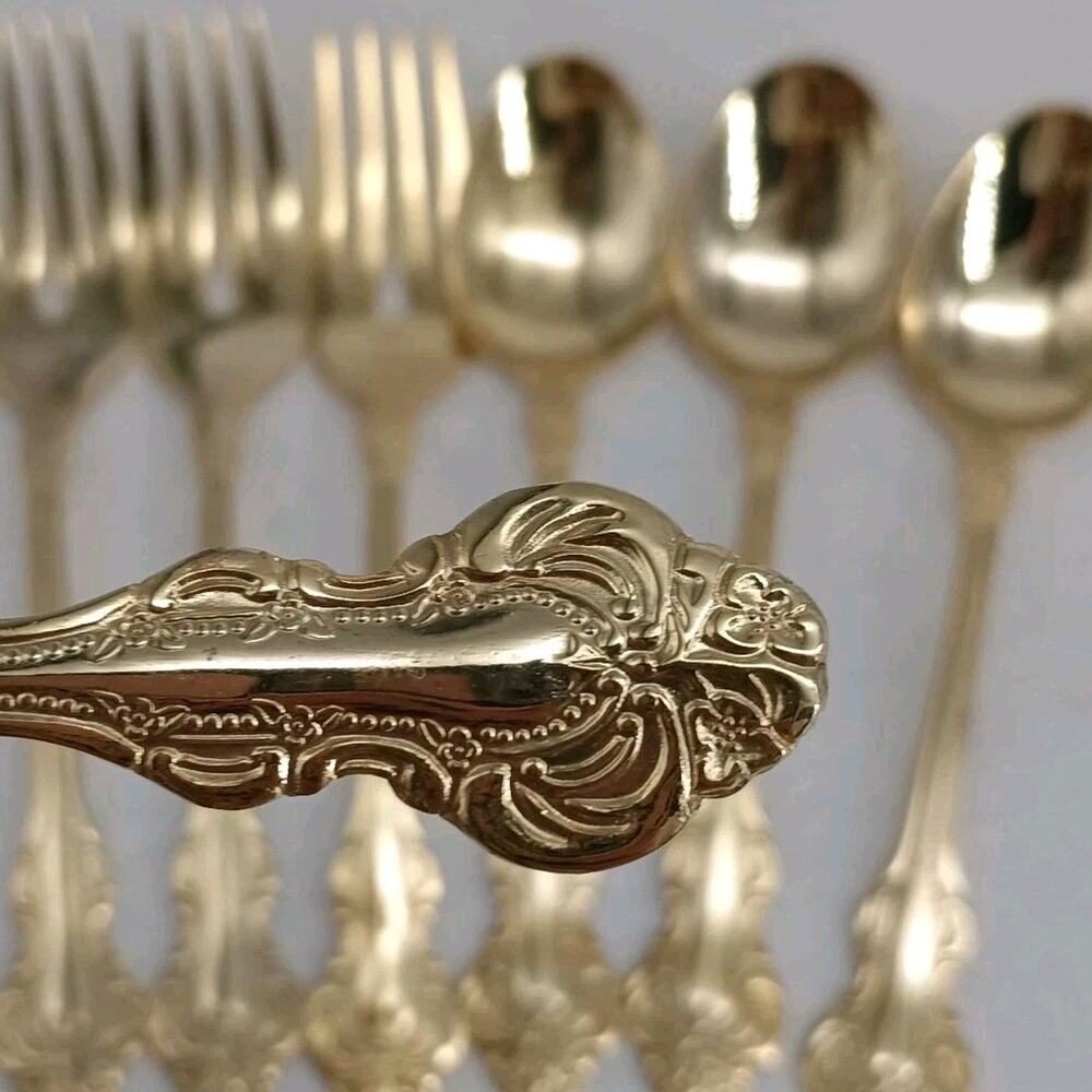 7X SpnFk Cambridge Gold Royal Fashion Teaspoons Salad Forks Flatware